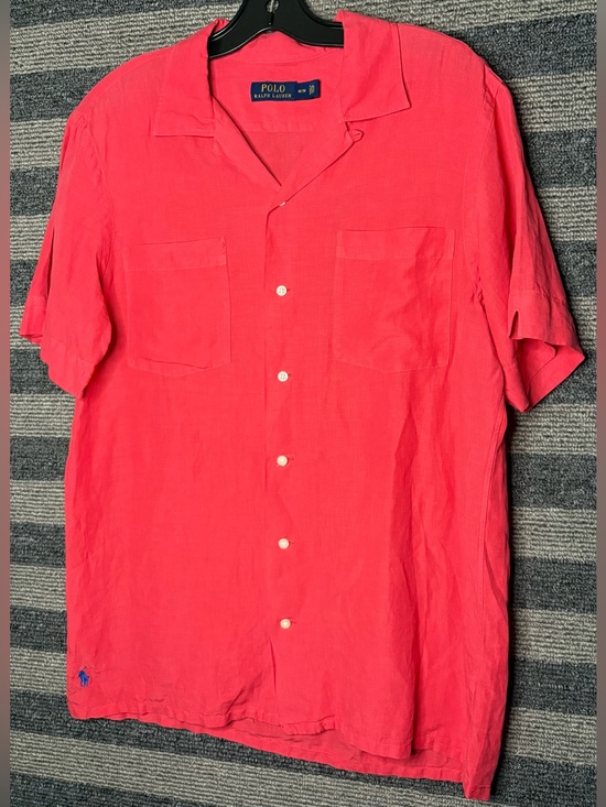 Polo Ralph Lauren Other - Polo Ralph Lauren Coral Red Button-Front Short-Sleeve Linen & Silk Camp Shirt M